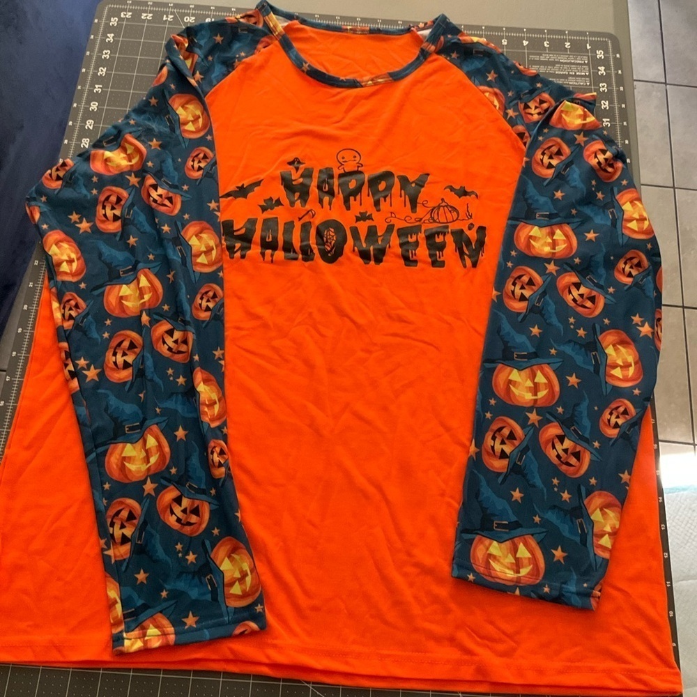 Halloween Men's Long Sleeve Shirt - Orange and Blue